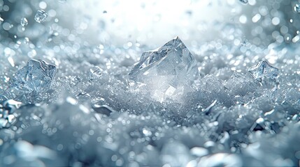 Scattered white diamonds and crystals falling from above, very shiny, clear, star powder, center composition, creative background design. Abstract Background.