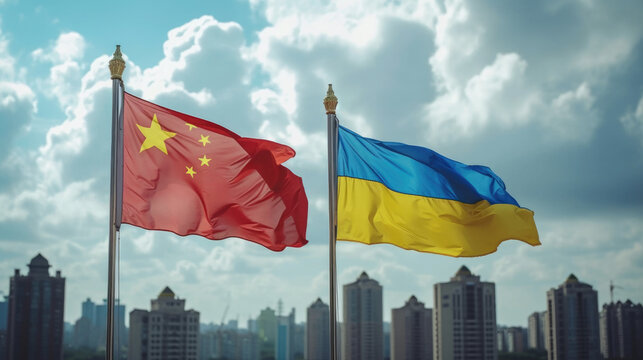 Alliance and Peace under Ukraine and China Flags, Generative AI