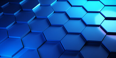 Obraz na płótnie Canvas Abstract background formed from futuristic blue hexagon glass blue pattern geometric crystals, Futuristic sci fi vibes Abstract hexagonal gradient backdrop in captivating blue,