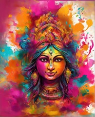 Colorful depiction of Holi, showcasing the festivity through faces adorned with vibrant colors during the Indian Holi festival.