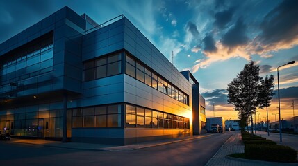 Fototapeta na wymiar Urban Workspace Office Building at Sunset