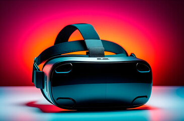 Virtual reality glasses, on a technological red and orange background