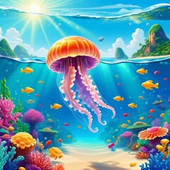 Fototapeta na wymiar Jellyfish in ocean
