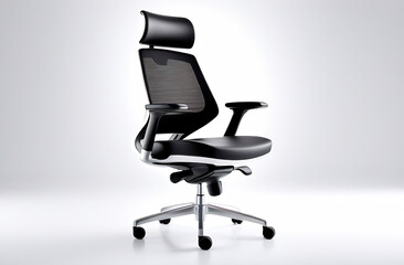 Modern comfortable leather black computer chair, desk work, white background