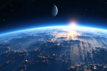 View of the planet Earth during a sunrise - obrazy, fototapety, plakaty