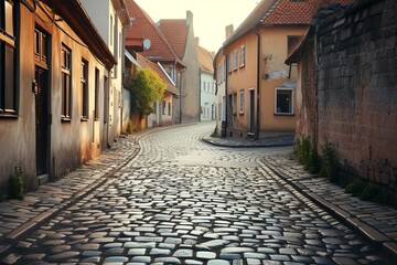Fototapeta na wymiar Historical cobblestone streets in an old european town