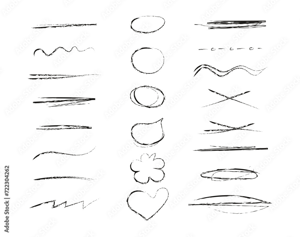 Aufkleber hand drawn collection of different diary scribble lines and elements. marker pen underline and strik
