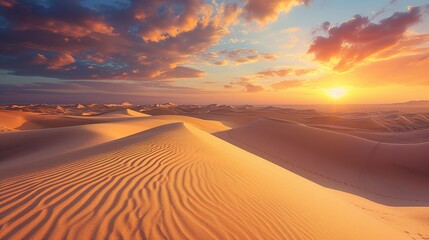 Desert sand dunes with sunset
