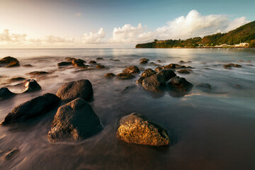 Long exposure of Lafayette beach in Tahiti, French Polynesia