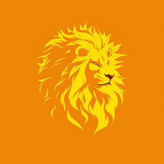 A logo illustration of a lion and a sun on an orange background. Created with generative AI.