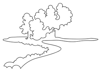 Landscaped park with paths and trees. A place to relax in nature. Continuous line drawing illustration. autumn