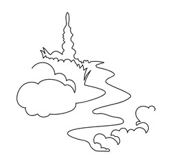 Landscaped park with paths and trees. A place to relax in nature. Continuous line drawing illustration. autumn