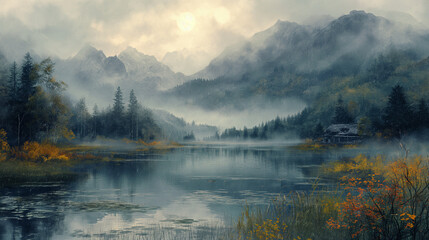 mist over the lake