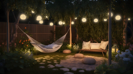 Enchanted Garden Evening: Serenity Under the Stars AI-Generative