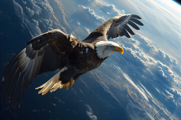 Majestic Eagle with Spread Wings Above the Earth