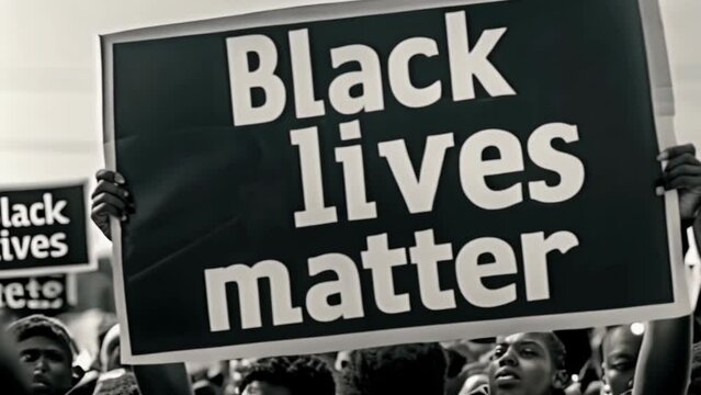African American people rights protest. Black lives matter banner. Fight against racism. Peaceful demonstration concept. Justice march, activists movement. Police brutality. Civil protester crowd blm.