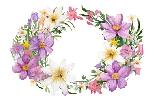 Watercolor floral wreath with crocus flowers,  Hand painted illustration