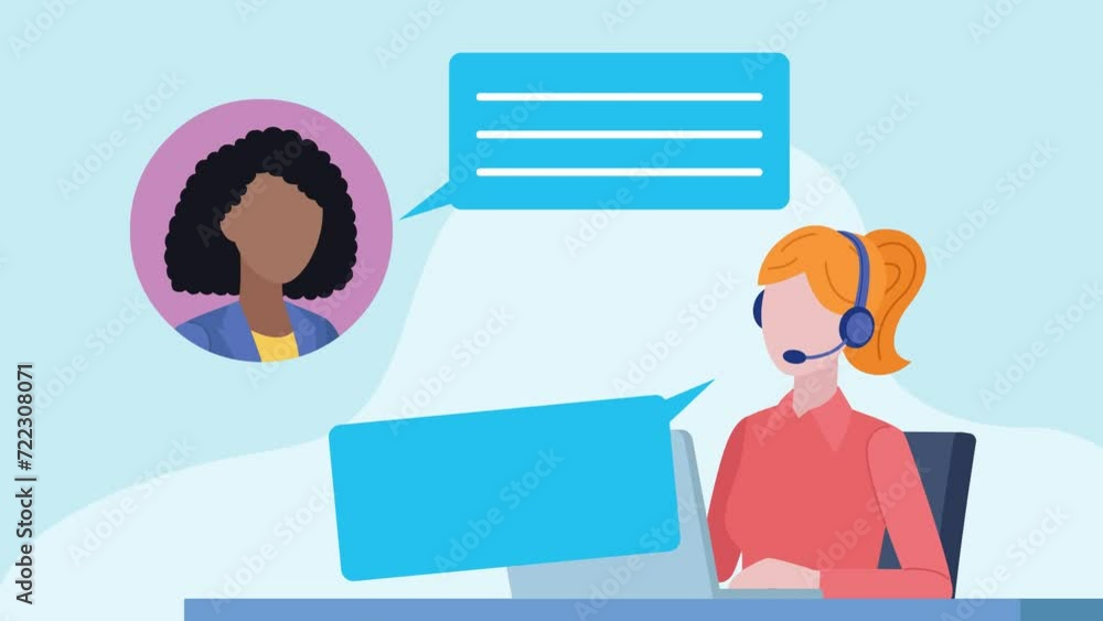 Poster animation showing a conversation between a customer and technical support. a woman calls technical s