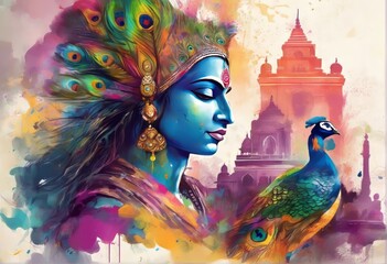 Krishna playing Holi, a Hindu festival - obrazy, fototapety, plakaty