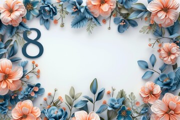 Beautiful multicolored spring illustrated flowers create a frame for empty space for text. Postcard for March 8, Easter, Valentine's Day, mother’s day