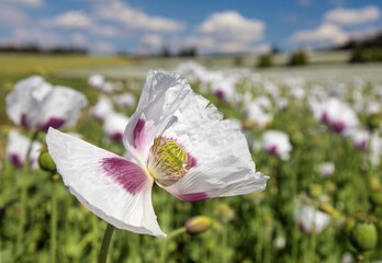 white opium poppy flower, in latin papaver somniferum - obrazy, fototapety, plakaty