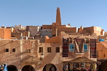 View of the main square in Ghardaia city. UNESCO World Heritage Site. Sahara desert. Algeria....
