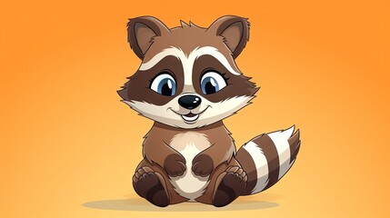 charm of a funny raccoon with a striped tail standing on hind legs.