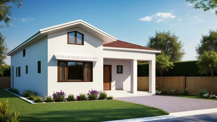 3d illustration of residential building exterior isolated on white background, Concept for real estate or property.