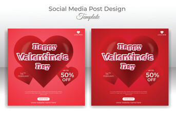 Set of illustration happy valentines day social media post template design.