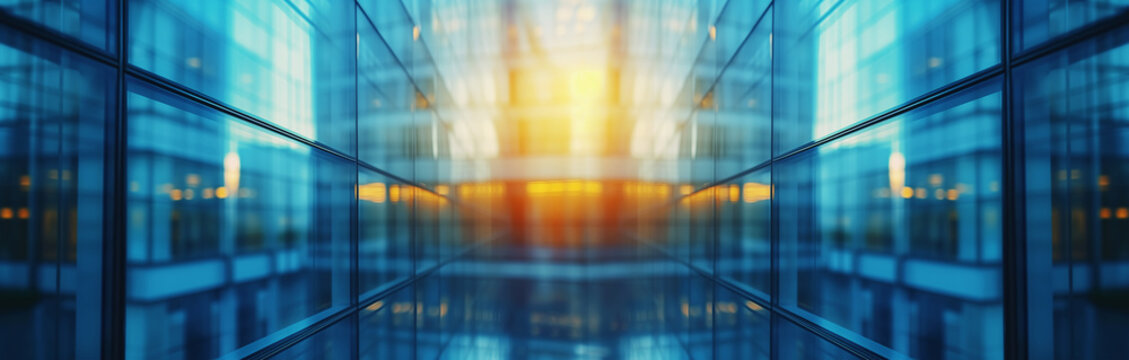  Beautiful defocused office background - modern office interior bein sunlight panoramic background.