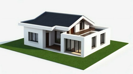 3d illustration of residential building exterior isolated on white background, Concept for real estate or property.