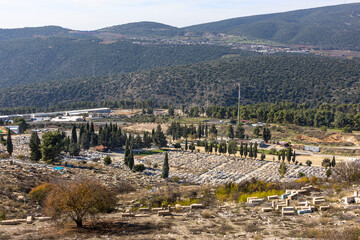 view of old jewish cemetery, the graves of the righteous are painted blue, Safed, Upper Galilee, Israel