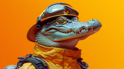 Quirky Alligator Wearing Orange Goggles and Mask