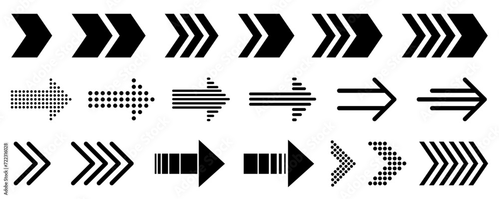 Poster Arrow set icons. Black vector arrows. Collection different arrows sign. Cursor or direction symbols