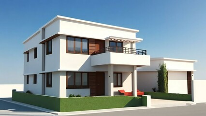 3d illustration of residential building exterior isolated on white background, Concept for real estate or property.