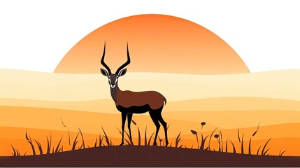 Fototapeta na wymiar charming image of an African wild black-tailed gazelle with long horns in cartoon style, showcasing a flat design and isolated on a white background.