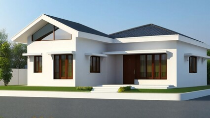 3d illustration of residential building exterior isolated on white background, Concept for real estate or property.