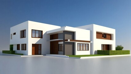 3d illustration of residential building exterior isolated on white background, Concept for real estate or property.