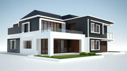 3d illustration of residential building exterior isolated on white background, Concept for real estate or property.