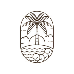 Island and wave monoline or line art style