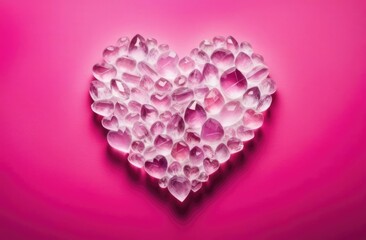 Heart made of quartz crystals on contrast pink background, Valentine's Day