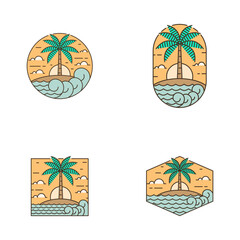 Island and wave monoline or line art style