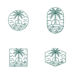 Island and wave monoline or line art style
