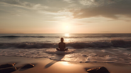 "Meditative Bliss: Solitary Reflection by the Sea at Dawn" AI-Generative