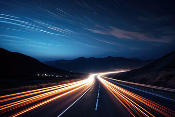 highway in motion with moving lights at night