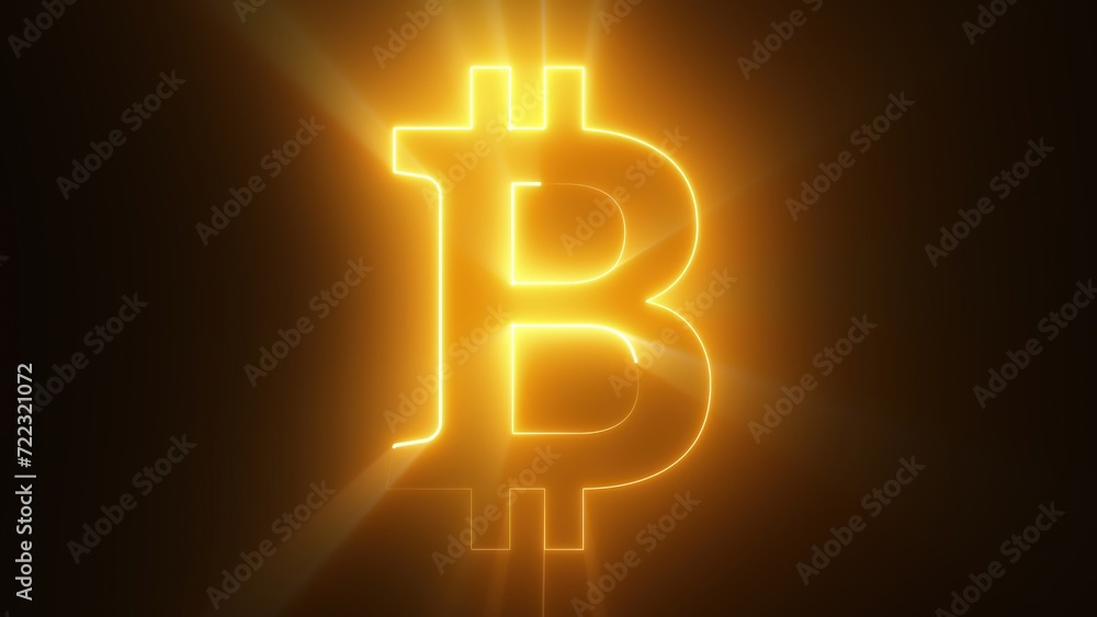 Poster neon bitcoin sign. computer generated 3d render