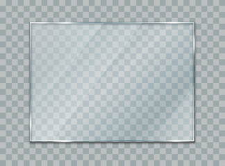 Glass plate transparent, 3d mirror, realistic screen glass, clear glass showcase, glossy plastic glare frame, acrylic with glares and light, clear rectangular plate, plexiglas, realistic window mockup