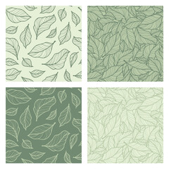 vegetable seamless pattern with leaves, smooth lines, vector graphics, light green shade
