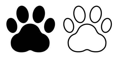 Paw dog footprint icon set, paw print icons in two style, cute animal track © dlyastokiv