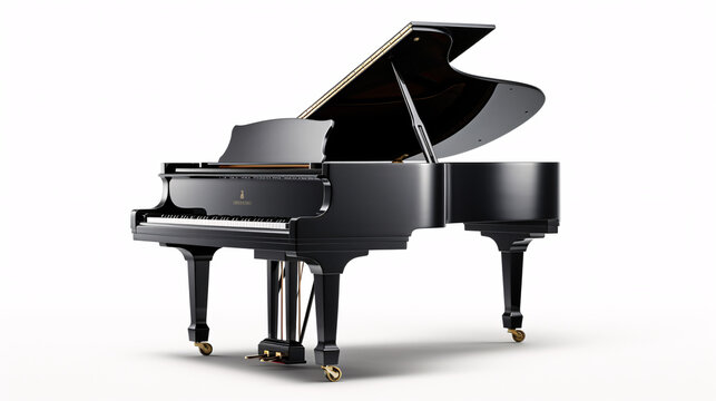 Black grand piano isolated on white background. 3d render illustration.